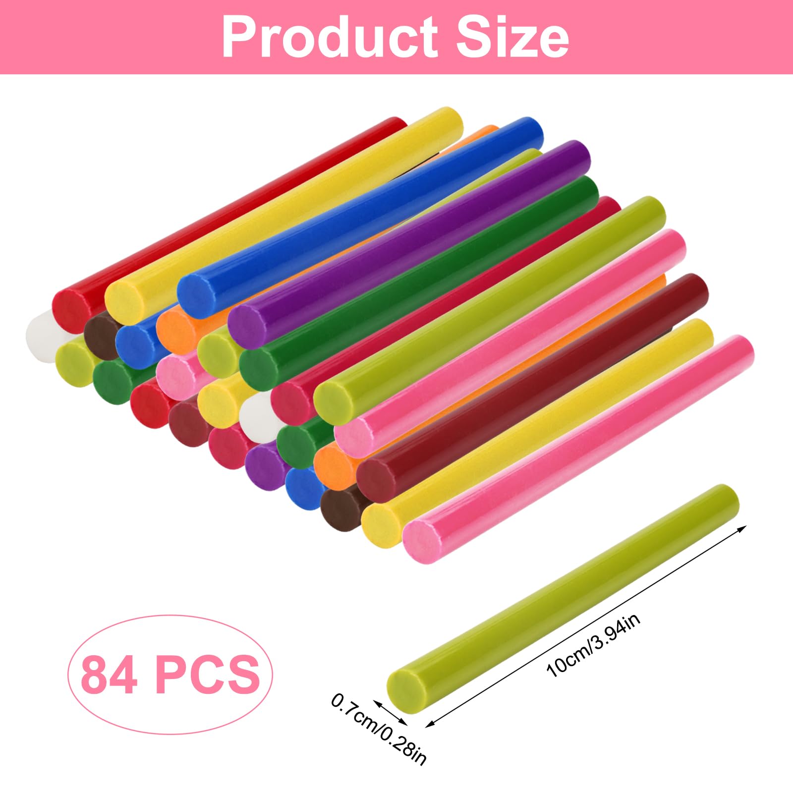 84 Pezzi Stick Colla a Caldo 7mm x 100 mm, Ricariche Colla a Caldo Colorata, Bastoncini Colla a Caldo Multicolore, Bastoncini di Colla Asciugatura Rapida Kit, per Fai da Te, Riparazione e Fissaggio