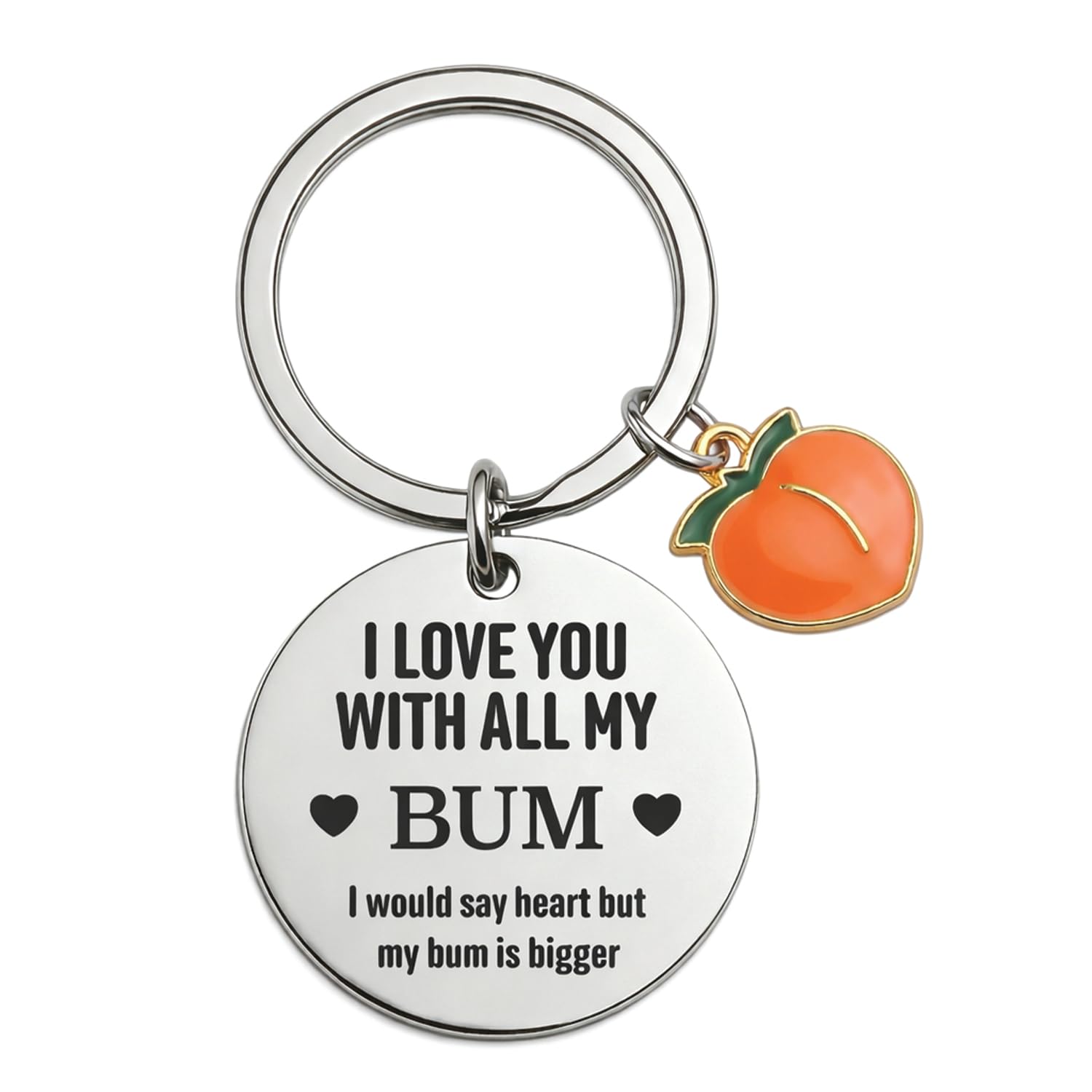 I Love You Keyring with Peach Charm | Funny Keyrings For Men I Love You Gifts For Him | Valentines Day Gift for Husband Funny Gifts for Boyfriend | Gift for Boyfriend Fiance Presents for Husband
