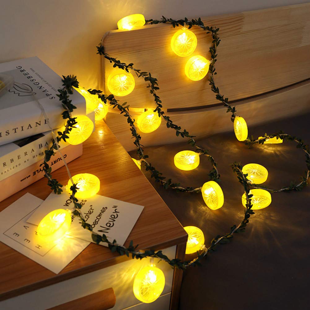 Yellow Lemon Slice Decor Lights Lemon Green Leaf Vine Fairy Lights 20LED Battery Powered Fruit Garland Lamp for Kitchen Patio Fence Camping Holiday Party Summer Decoration (Lemon with Leaf, 3M/20LED)