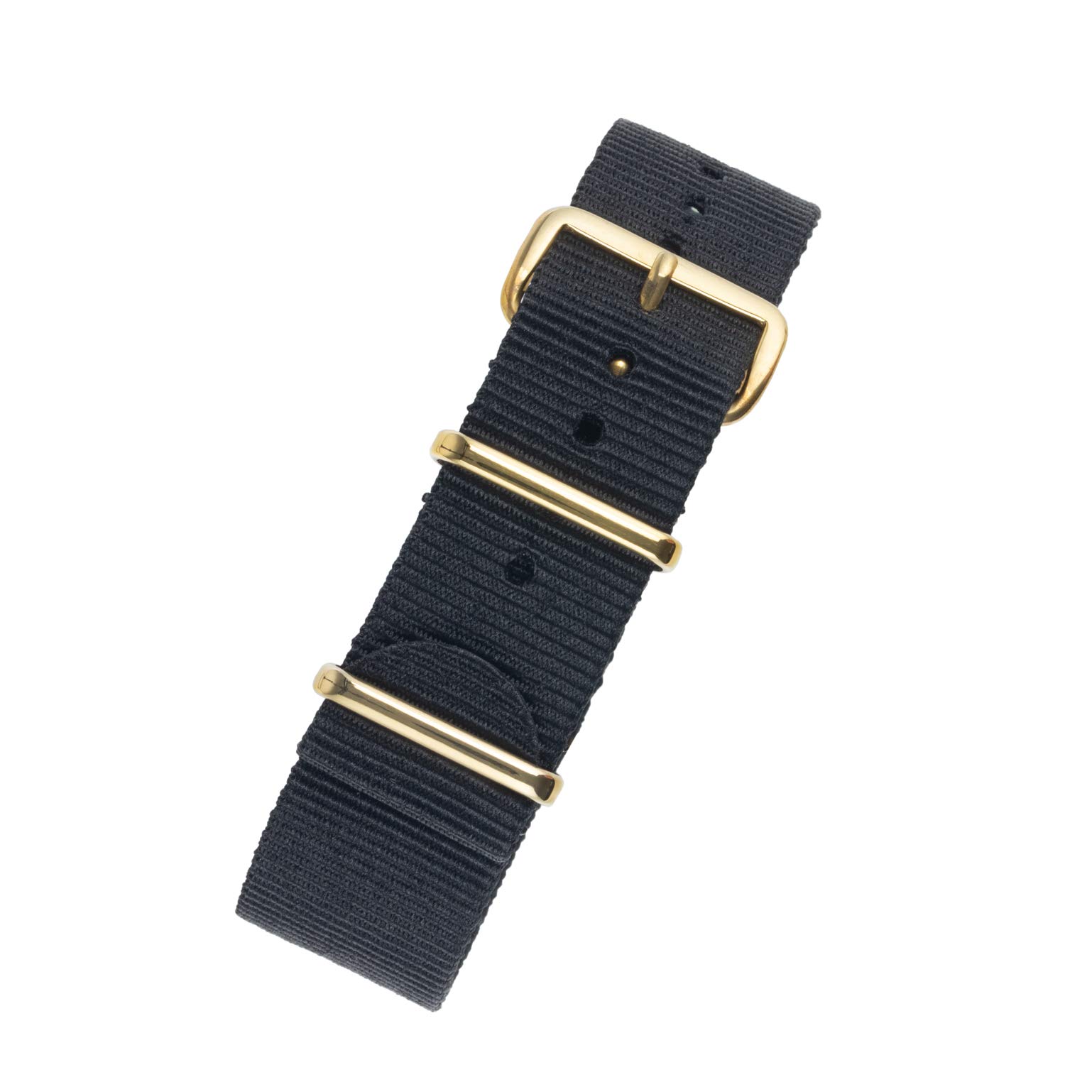 One-Piece Watch Strap in Black with Gold Buckle & Keepers (20mm)
