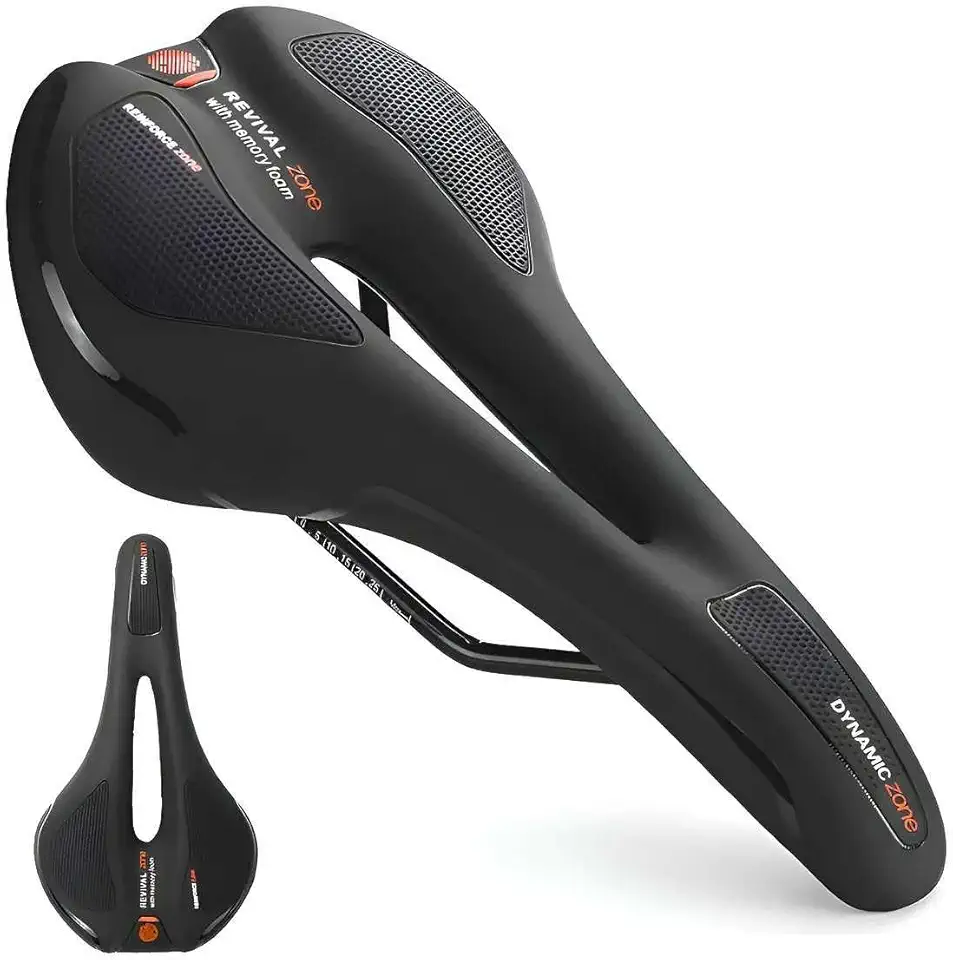 Selim de Bicicleta Vazado com Gel Conforto MTB Speed Urbano Preto/Vermelho Trilhos em Aço Carbono