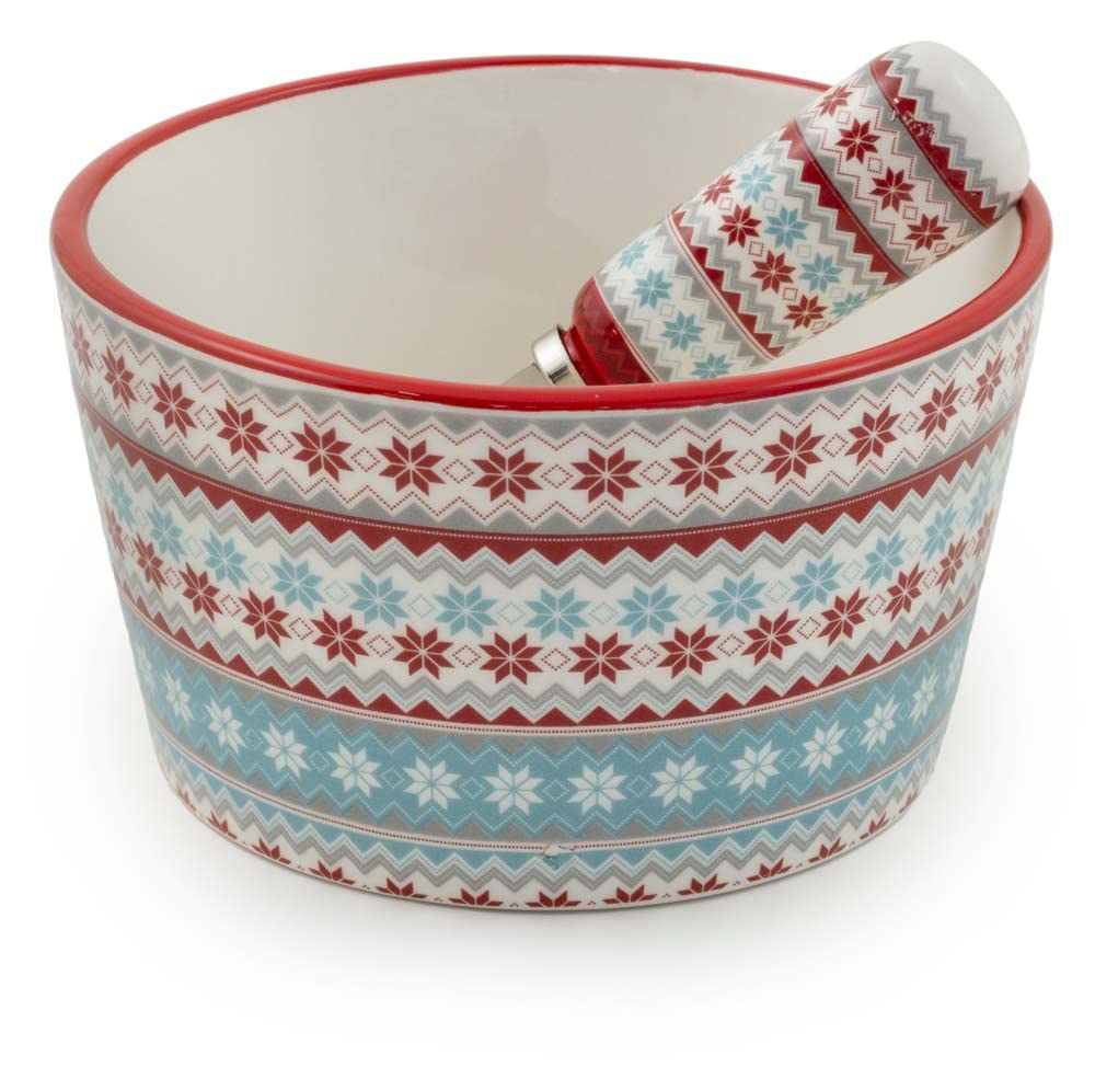 Boston InternationalHoliday Ceramic Bowl and Stainless Steel Spreader, 4.75-Inches, Fancy Forest