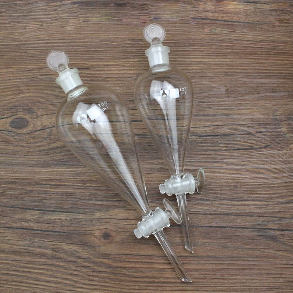 1 STÜCK 60 bis 1000 ml Glas Birnenförmiger Sektortrichter, um EIN ätherisches Öl-chemisches Experiment zu trennen (Capacity : 250ml 2pcs)