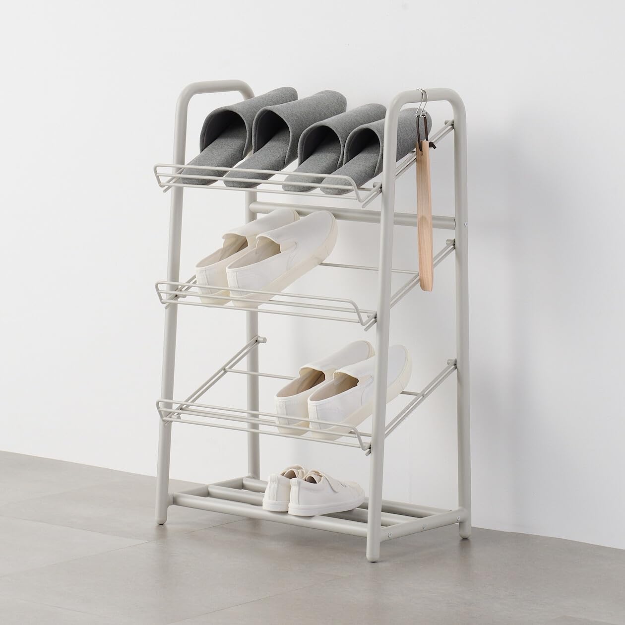 無印良品 MUJI 83412111 Steel Pipe Shoe Rack, Warm Gray, Width 20.9 x Depth 11.4 x Height 31.1 inches (53 x 29 x 79 cm)