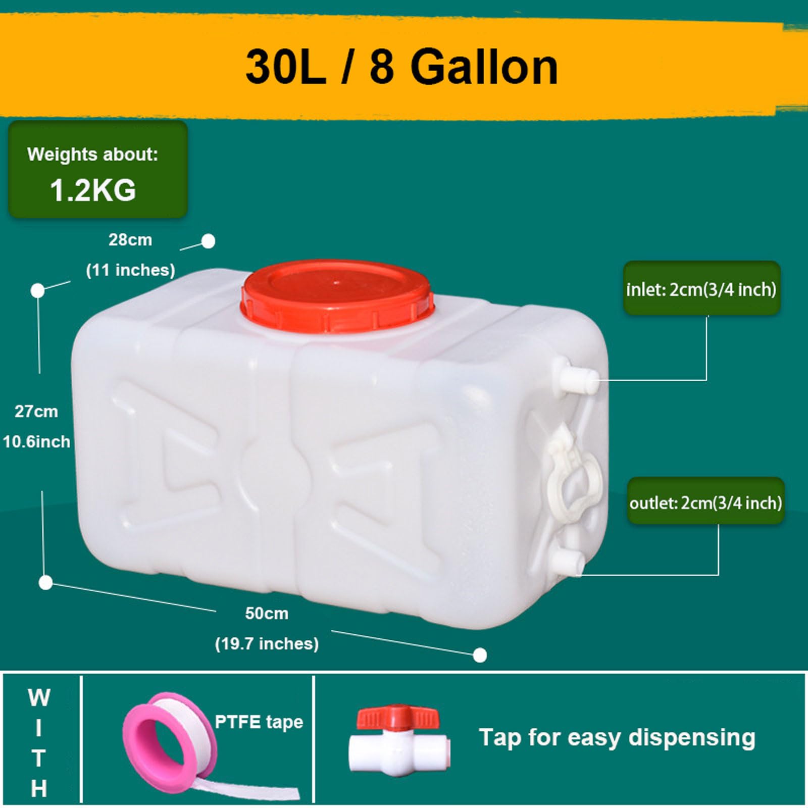 Bidón de Agua con Grifo 15-110L Portátil Depósito de Agua Contenedor para Camping Viajes, Camping, Barbacoa, Pesca, RV, Automóvil, Sin BPA(Size:30L/8 Gallon)