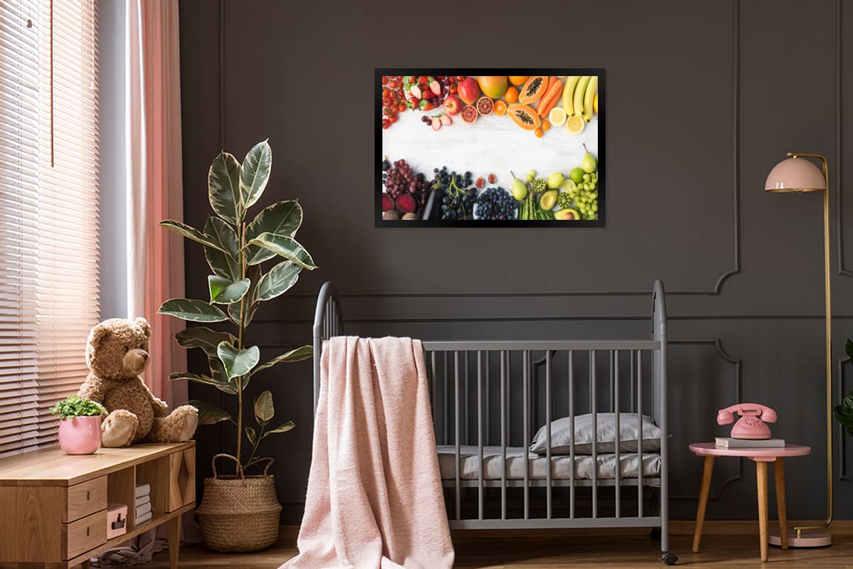 MuchoWow Poster Bilder Wanddeko Deko Wohnzimmer 120x80 cm Obst - Regenbogen - Erdbeere - Weintrauben - Papaya