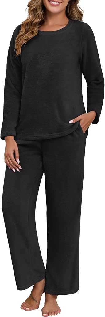 PrinStory Flannel Pajamas for Women Set Winter Fleece Pjs Sets S-2XL | Fluffy Pajama Set with Pockets, Warm Flannel Fabric, 2 Piece Lounge Sets, Soft Sleepwear