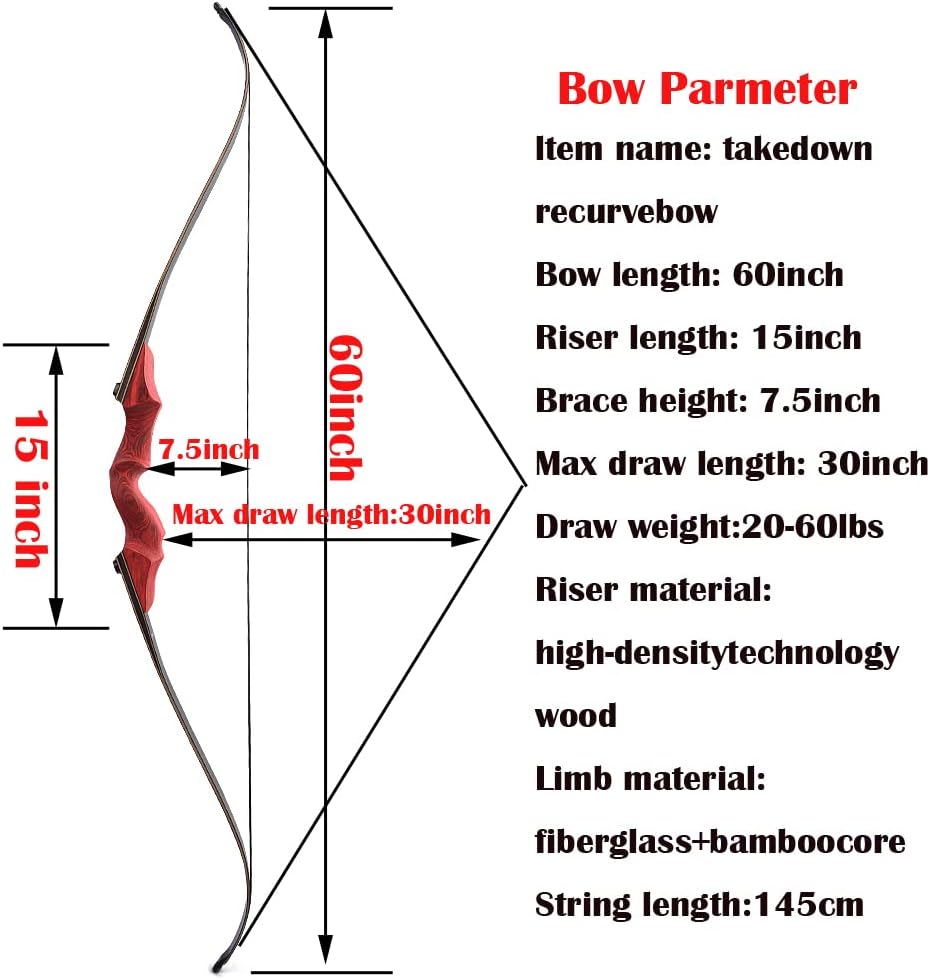 60 Inch Black Hunter Original Recurve Bow 20-60lbs Traditional Wood Longbow Right and Left Handed American Hunting Longbow for Outdoor Hunting Shooting