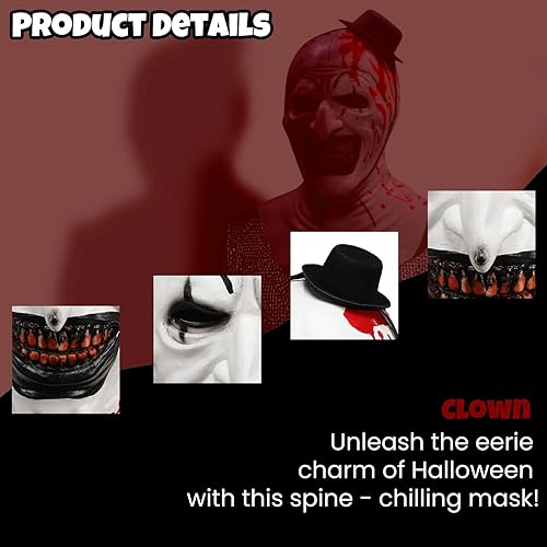 Miniatura 3 de Máscara de payaso de arte del payaso, máscara de payaso asesino de miedo ideal para cosplay, perfecta para escenas espeluznantes de Halloween