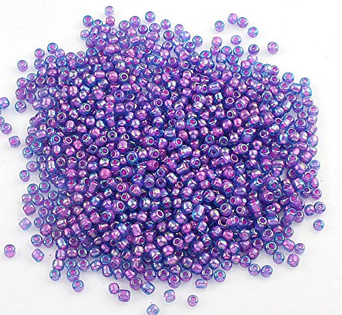 Perlin Seed Beads Glass Beads Indian Beads Seed Beads Pony Beads 3 mm Inner Colour Set 8 Colours 8/0 Mini Round Inside Colour Seed Beads 3300 Pieces (Purple) - Image 2