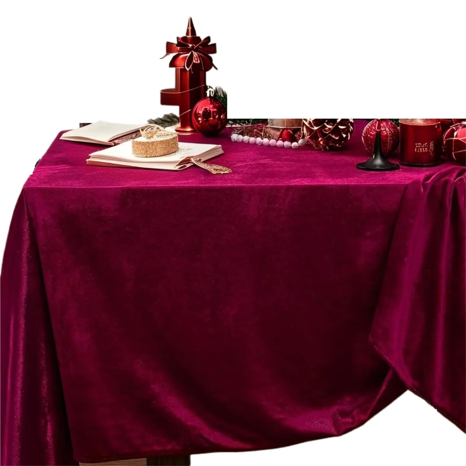 Czerwony aksamitny obrus prostokątny na Boże Narodzenie tort stół bordowy na kolację i imprezy 132 x 300 cm - elegancka dekoracja świąteczna