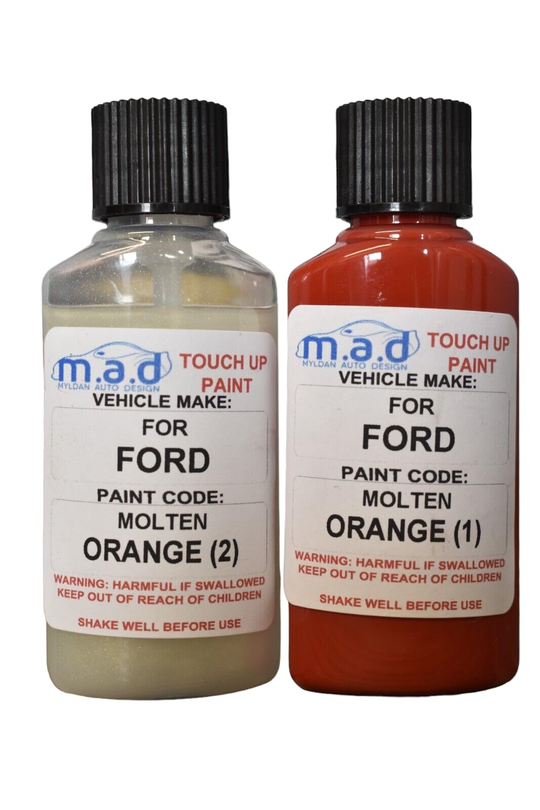 M.A.D MYLDAN AUTO DESIGNM.A.D PAINT TOUCH UP FOR FORD MOLTEN ORANGE KIT FIESTA FOCUS ST *BOTH LAYERS* REPAIR PAINT CHIP SCRATCH (PAINT, PRIMER & LACQUER, 30 Milliliters)