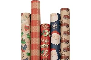 JAM Paper Assorted Gift Wrap - Christmas Kraft Wrapping Paper - 125 Sq Ft