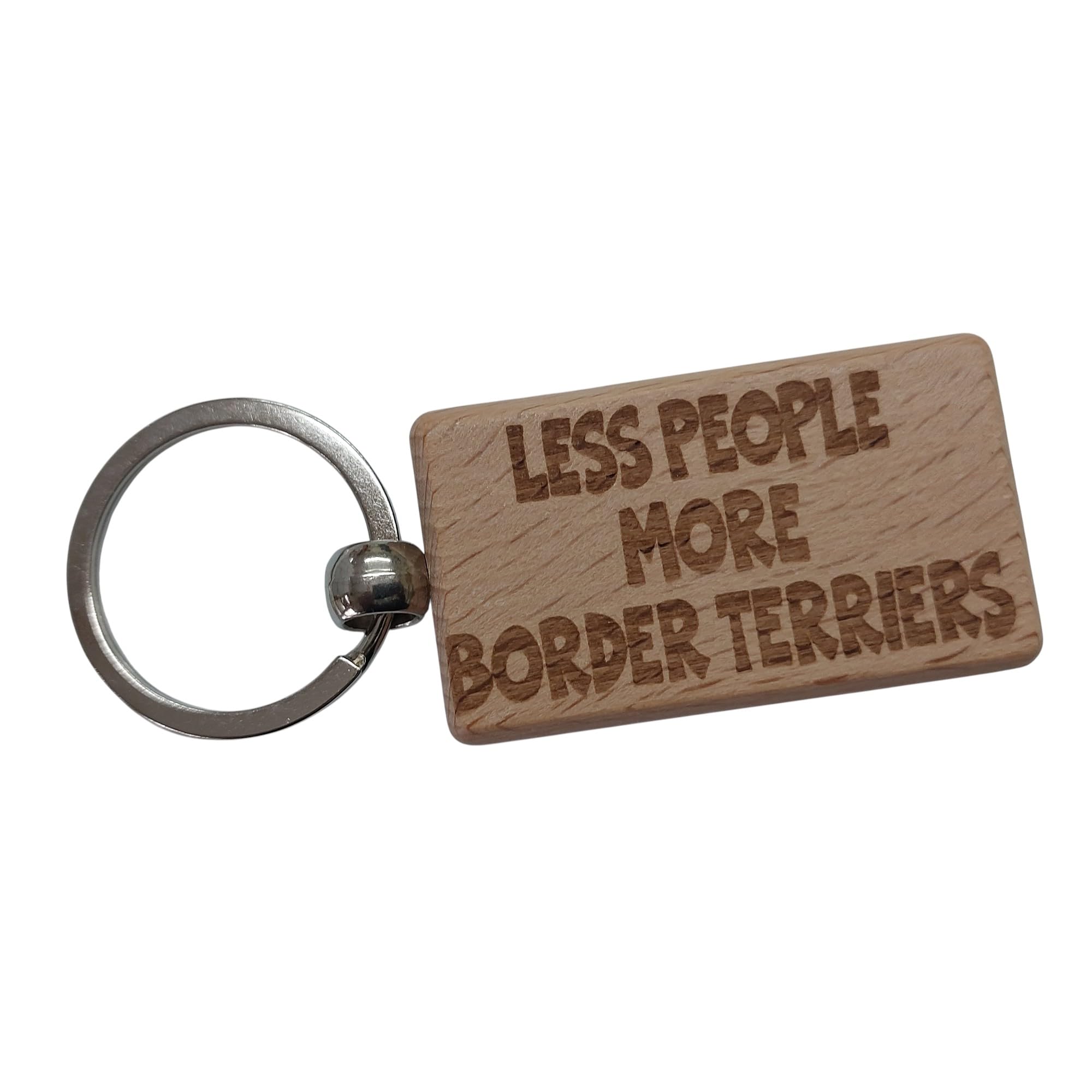 Decalarama Brown Border Terrier Keyring Gift Less People More Engraved Beech Wood Wooden Keychain Present