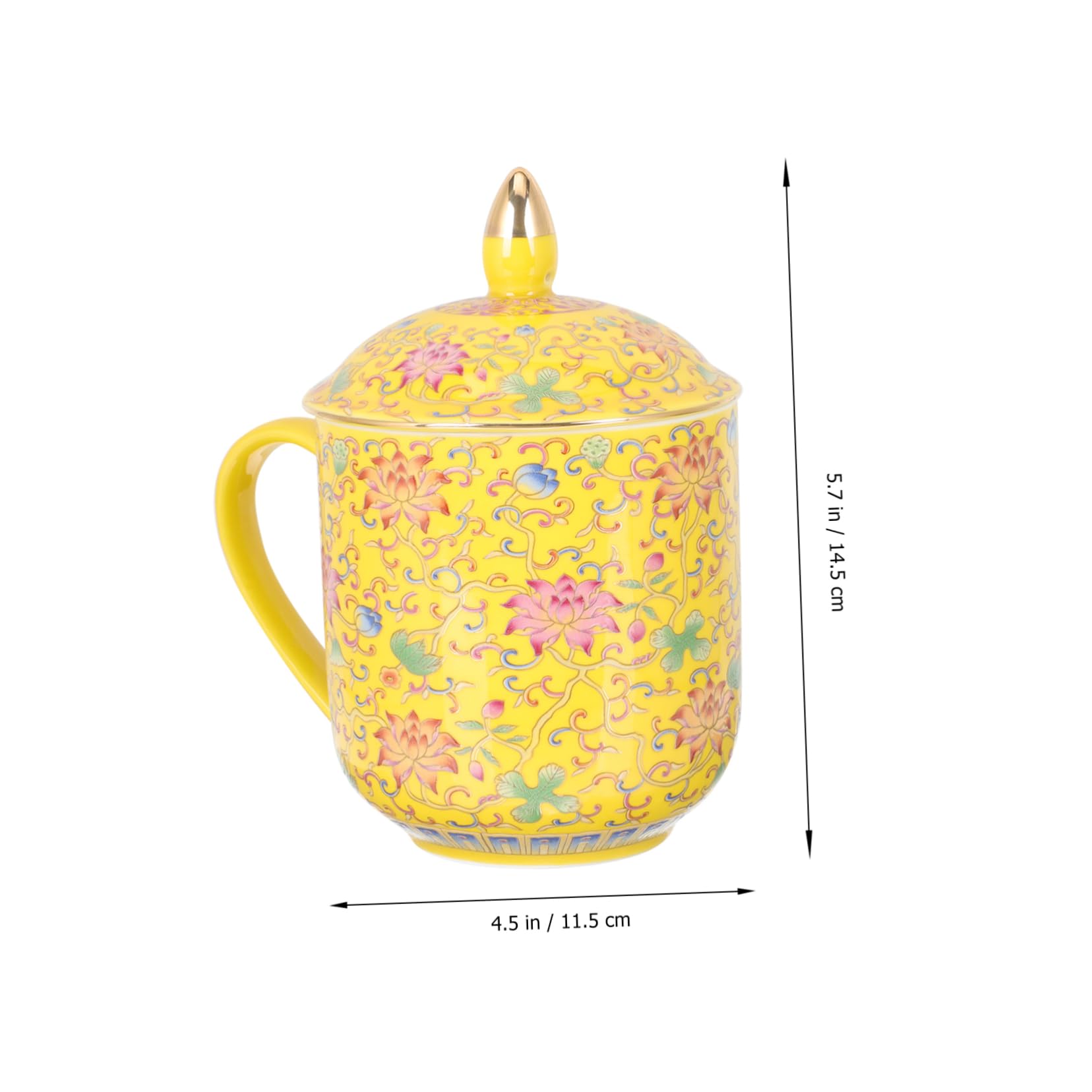 SHOWERORO Keramik Teetasse mit Deckel und Tee Ei Japanischer Teebecher für Teezeremonie Retro Stil Gelb Vielseitig Einsetzbar für Büro und Zuhause