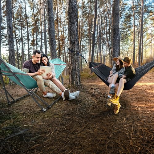 Image of Tranquillo Combo x2 Hammocks with Stand for Outside & Tree Straps, Heavy Duty Hammock with Stand 600lbs for Indoor Outdoor Patio Backyard, x2 Hammocks for 2 Person (Combo - Sky, Medium)