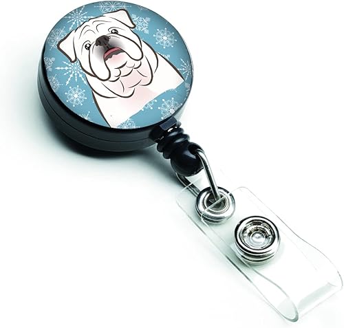 Caroline's Treasures BB1654BR - Carrete retráctil para insignia de Bulldog inglés, color blanco, clip para cinturón, multicolor
