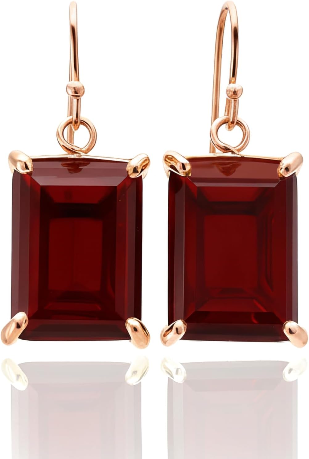 Rectangular Garnet Gold Dangle Earrings - January Birthstone - 13x18mm Prong Set Semiprecious Earrings - Handmade Statement Jewelry