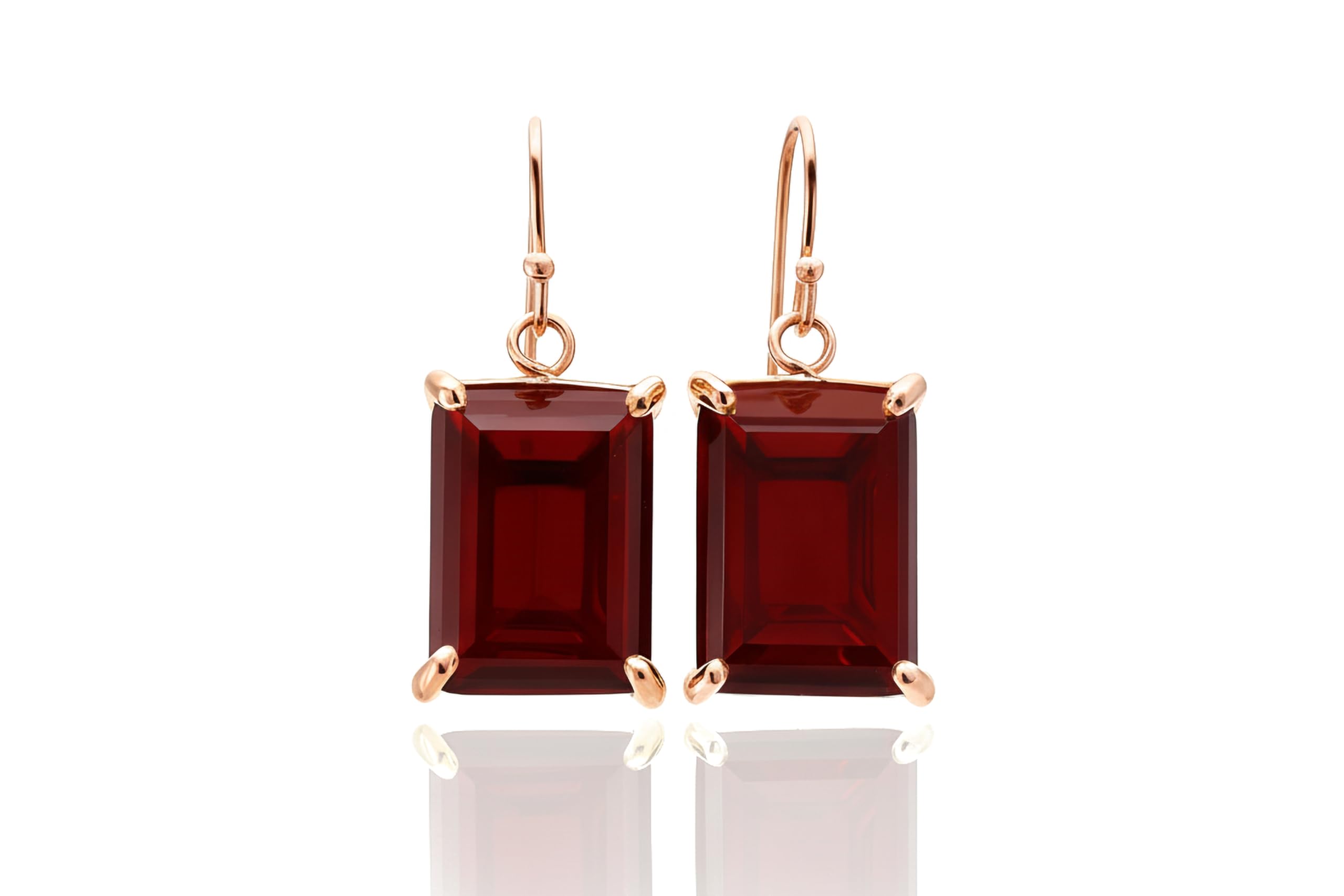 Pendientes Rectangulares de Granate de Plata 925 - Pendientes con Piedra de Nacimiento de Enero con Acabado Paladio - Joyas de Piedras Semipreciosas Hechas a Mano