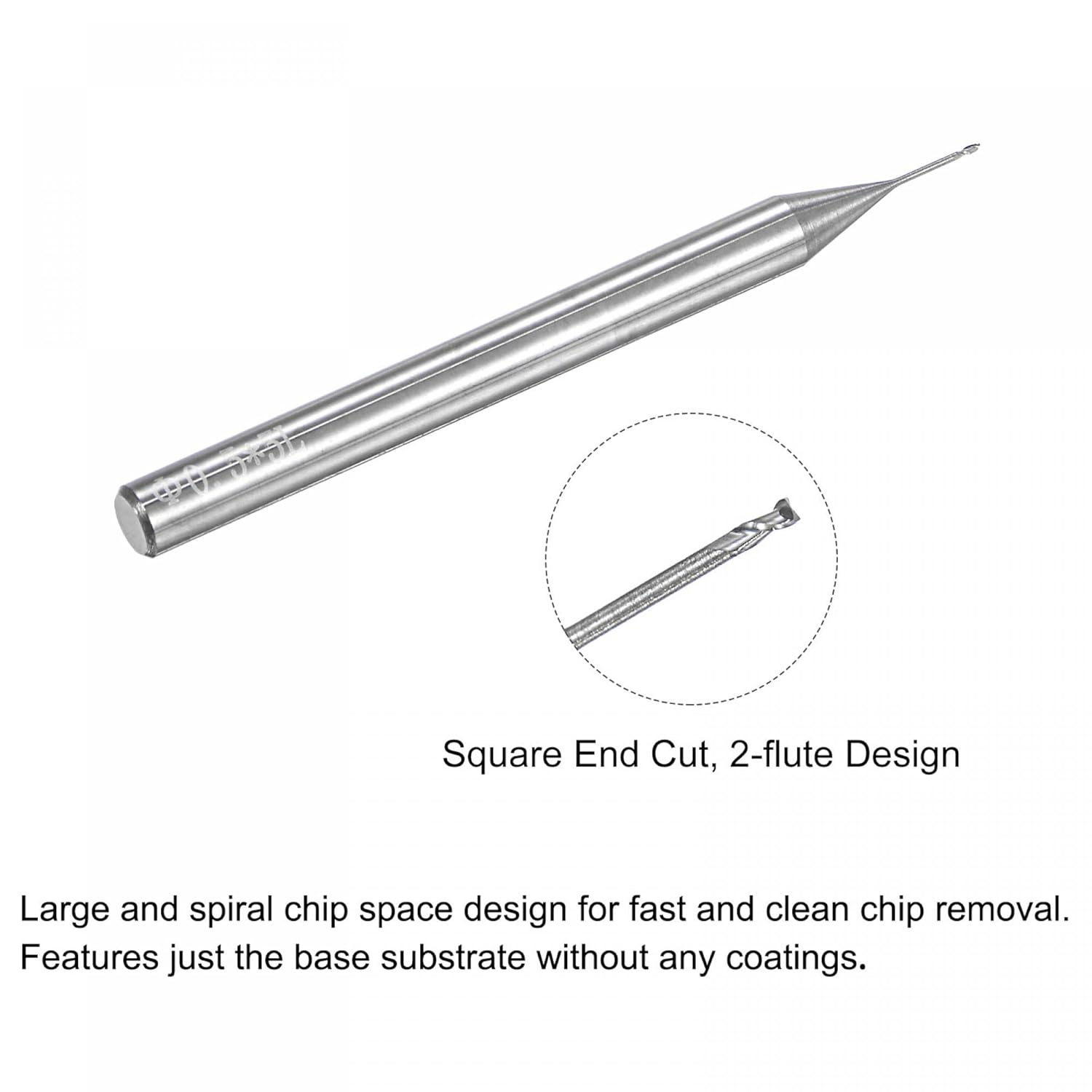 uxcell Square Nose End Mill, 0.5mm Solid Carbide Long Reach CNC Router Bits 2 Flutes Milling Cutter with Extended Neck, 5mm Cutting Length 4mm Shank