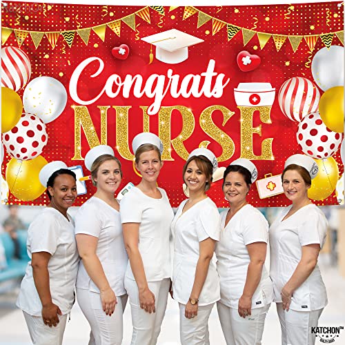 Image of Katchon, Red and Gold Congrats Nurse Banner - 72x44 Inch | Nursing Graduation Decorations 2026 Class Of 2026 Graduation Nurse Banner for Nurse Party Decorations Graduation Party Supplies 2026