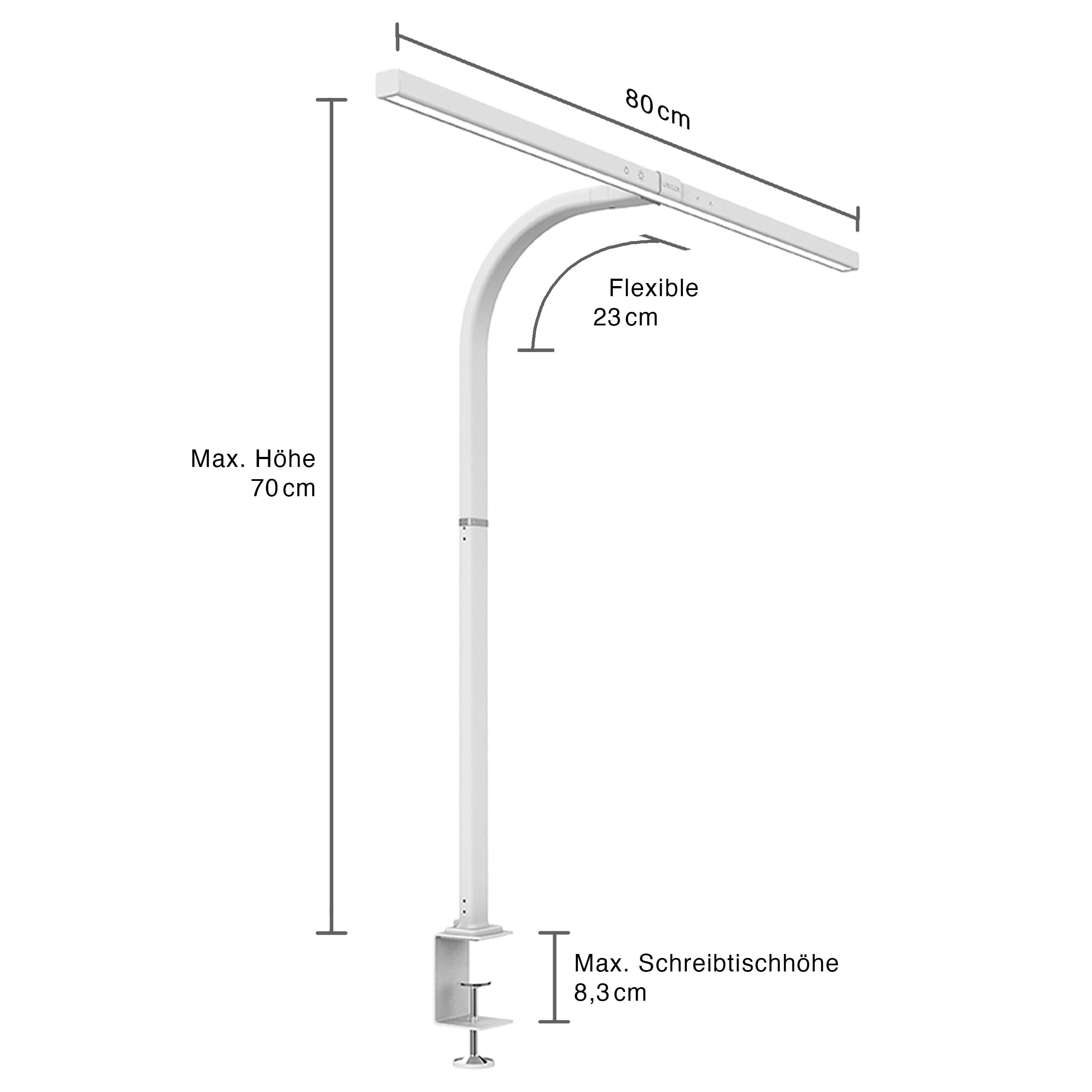 Unilux Lampa biurkowa LED Strata biała, możliwość ściemniania, czujnik jasności, zacisk