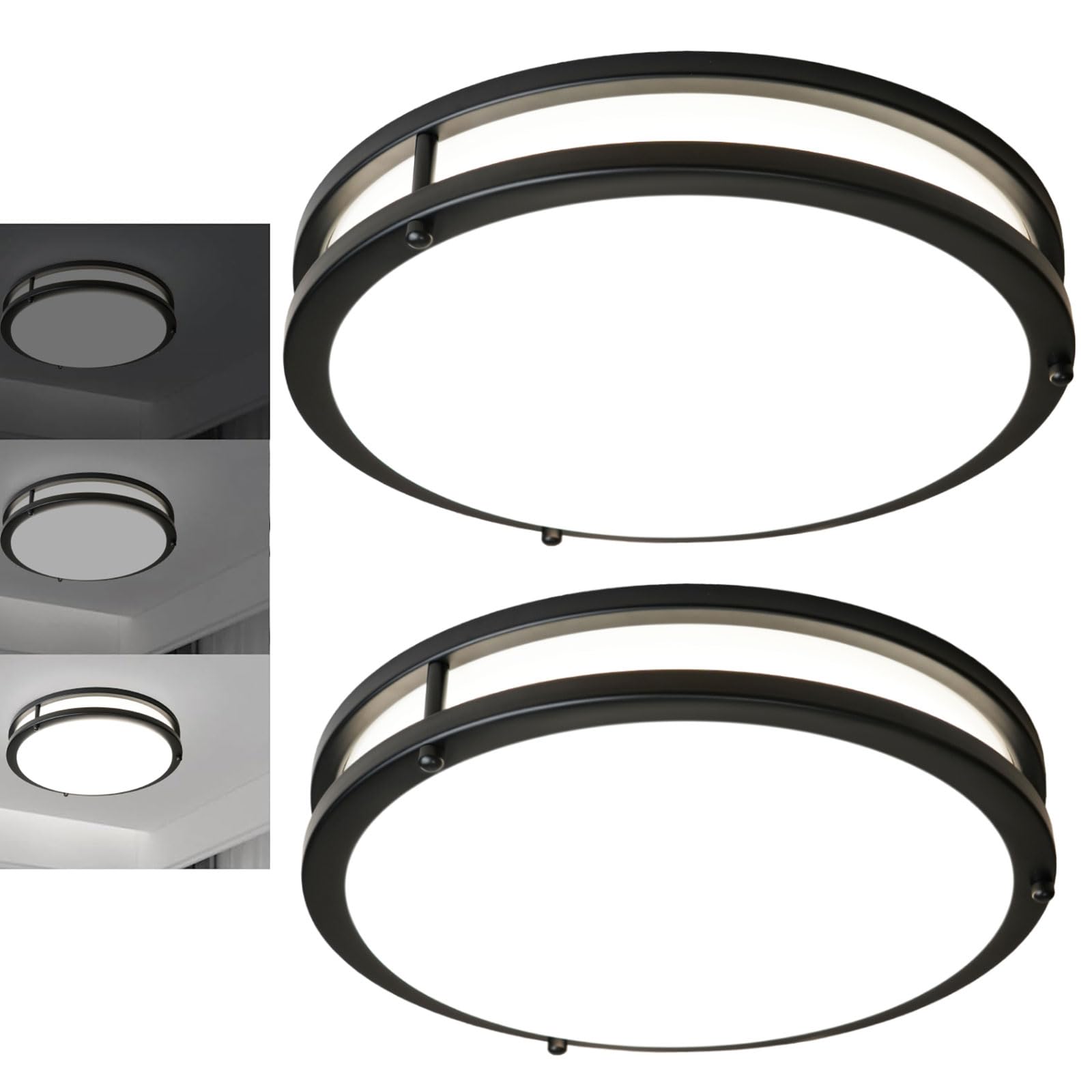 Elekeed 10inch Ceiling Light Fixture 2 Pack Black, 24W Led Ceiling Light Fixture 2400LM, Adjustable Brightness Flush Mount Ceiling Light for Bedroom,