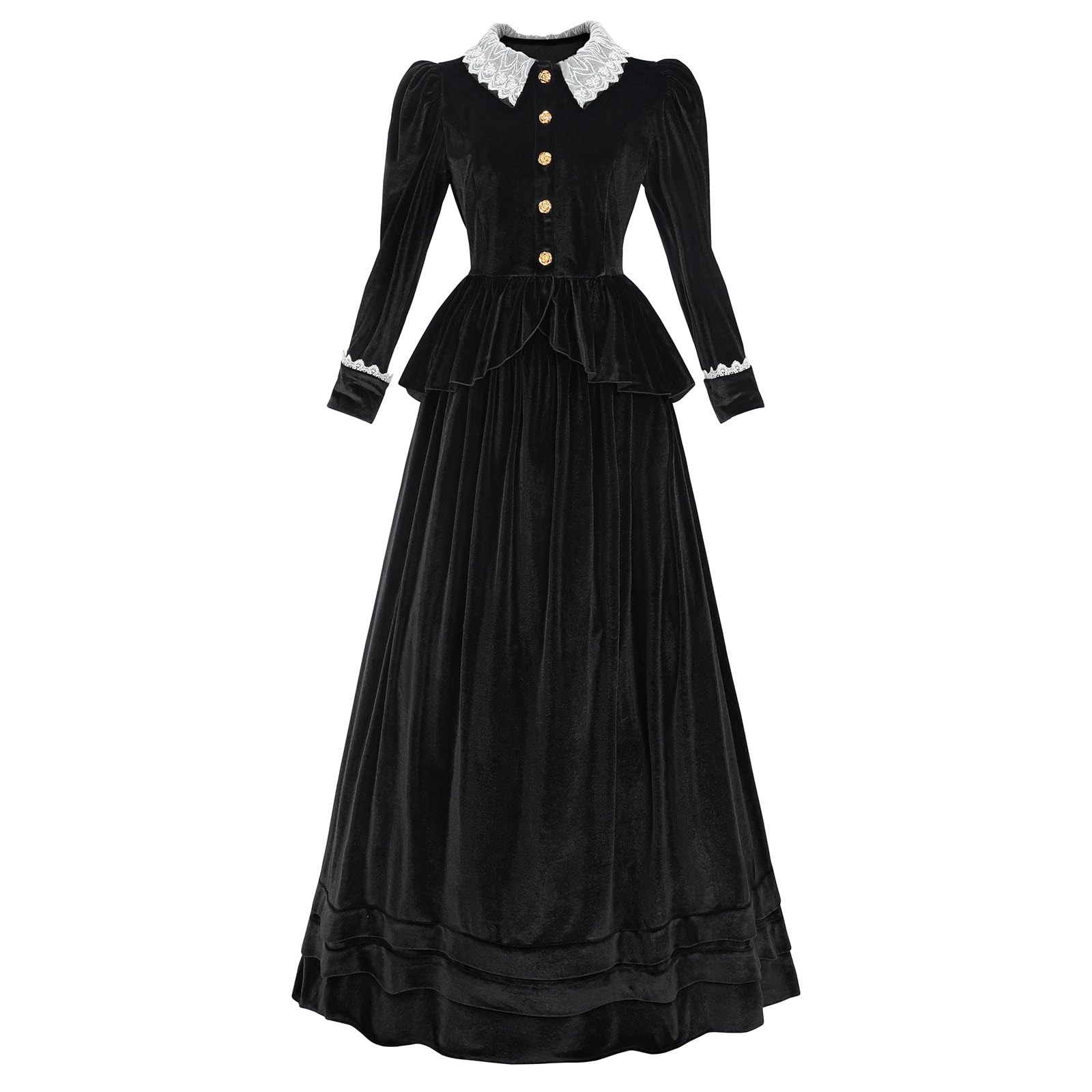 Photo 1 of FCCAM Velvet Victorian Dress for Women Black 2-Piece 1800s Edwardian Dresses Costume with Pockets S