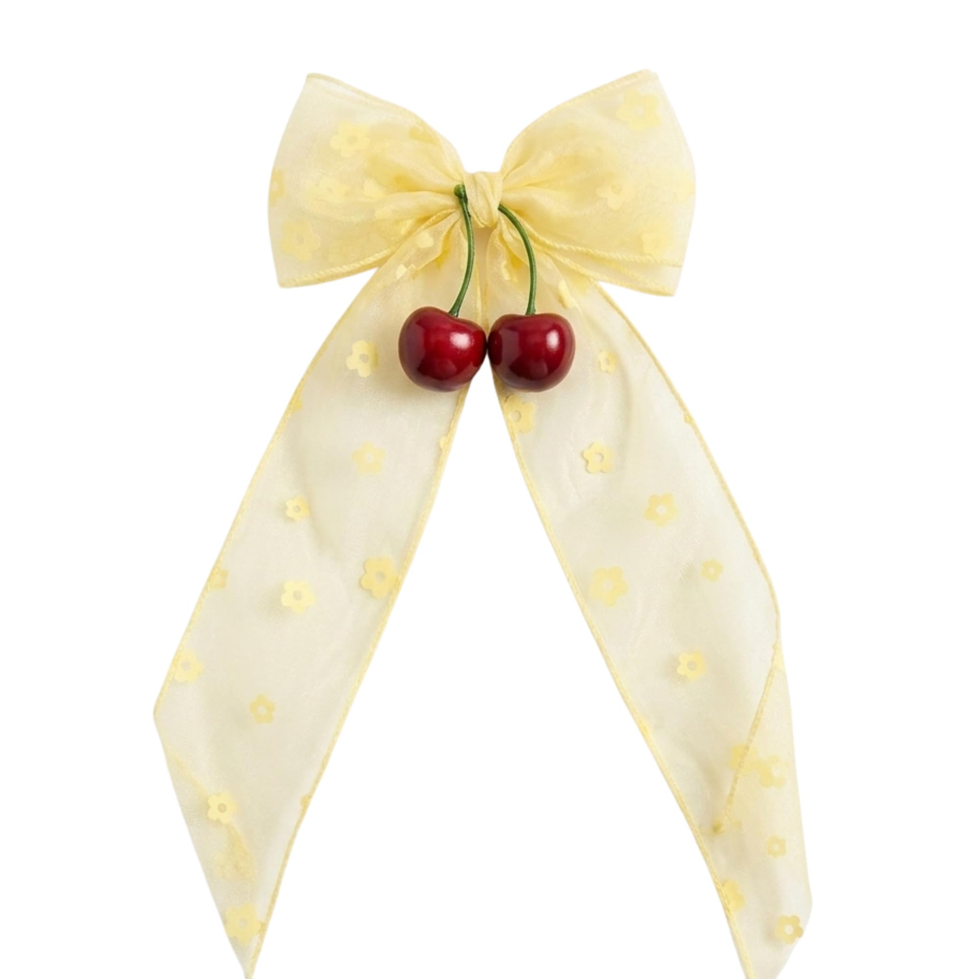 Cherry Bow Hair Clips for Women & Girls | Ribbon Bow with Cherry Charm | Hair accessory for women (Yellow)-image-20