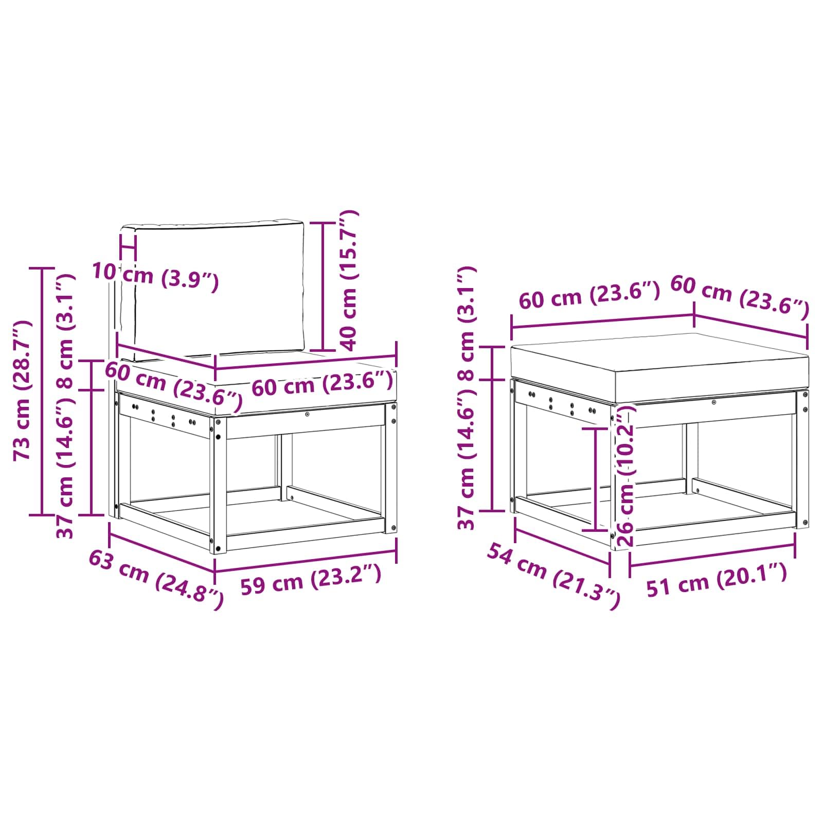 Outdoor-Sofagarnitur 4 Stück Modular wetterfestes Akazienholz Garten Terrasse Sitzgruppe mit 3 Sofas, Hocker und Kissen für Balkon, Garten, Terrasse, modernes Design