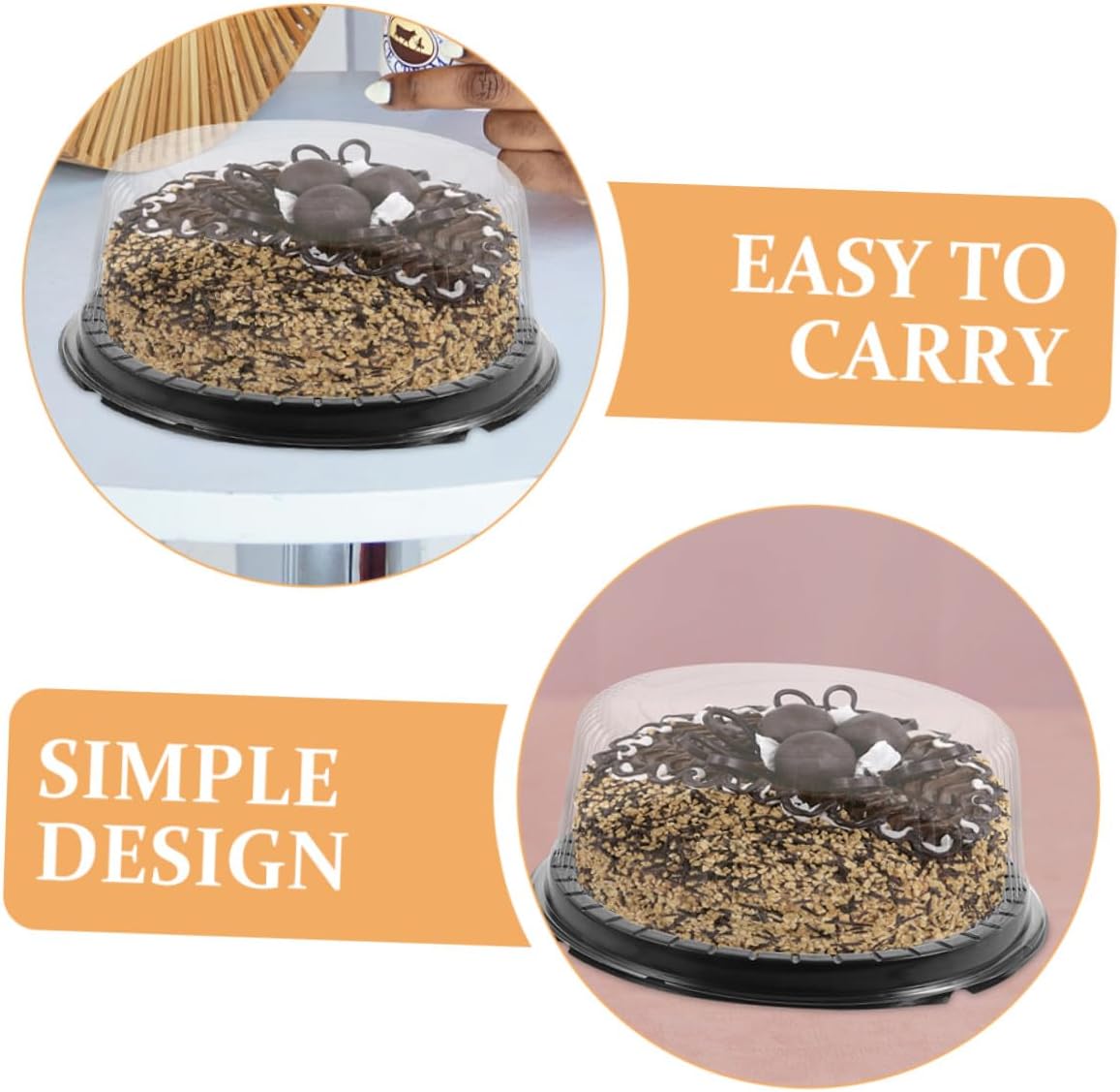20pcs 8-inch round Cake Boxes with Lids, Black Reusable Plastic Cake Carriers for Birthday Packing and Dessert Storage