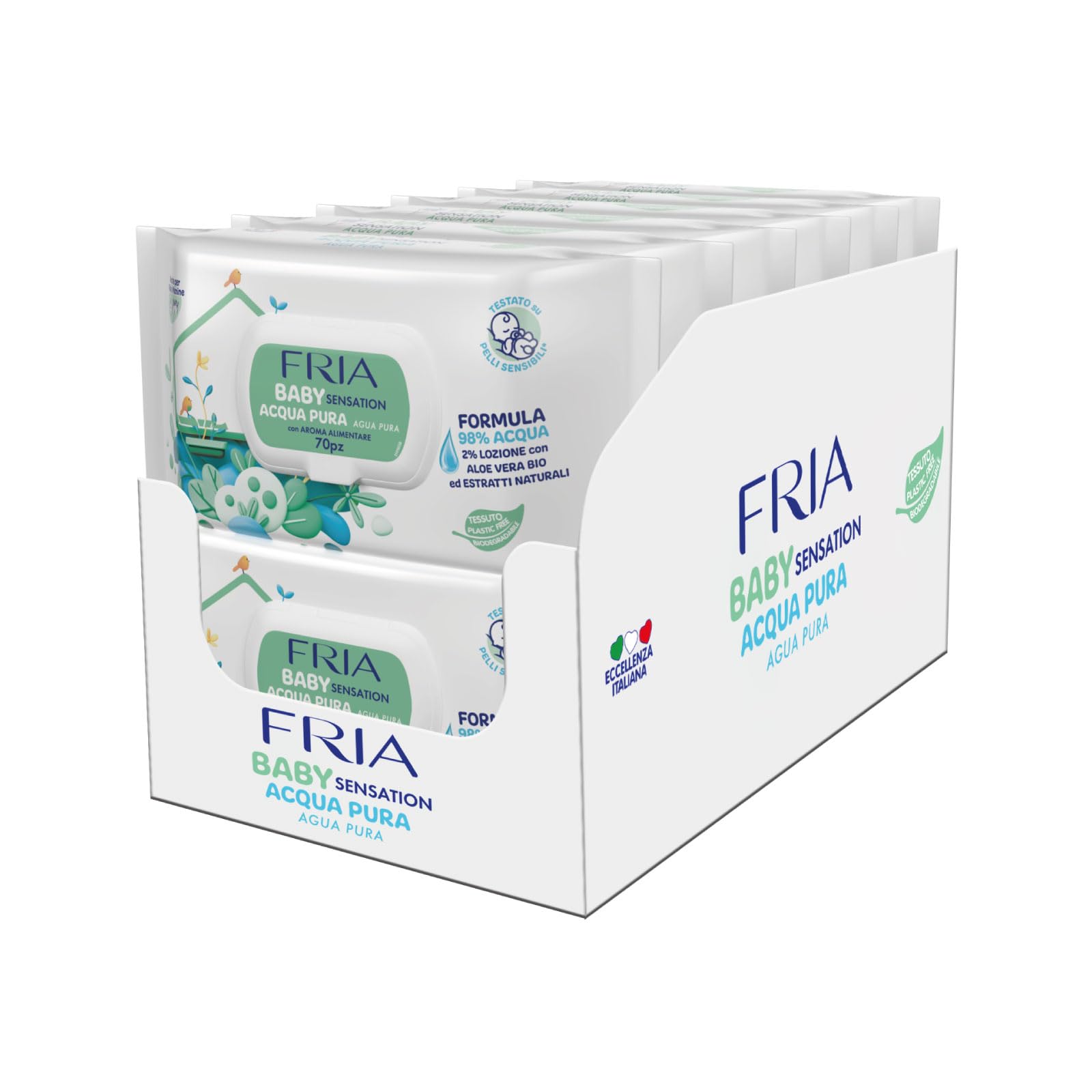 Fria Baby Sensation Acqua Pura Salviette per Cambio Pannolino, Formula con 98% di Acqua Purificata ad Azione Detergente sulla Pelle, Dermatologicamente Testate, Confezione Risparmio da 840 Salviette