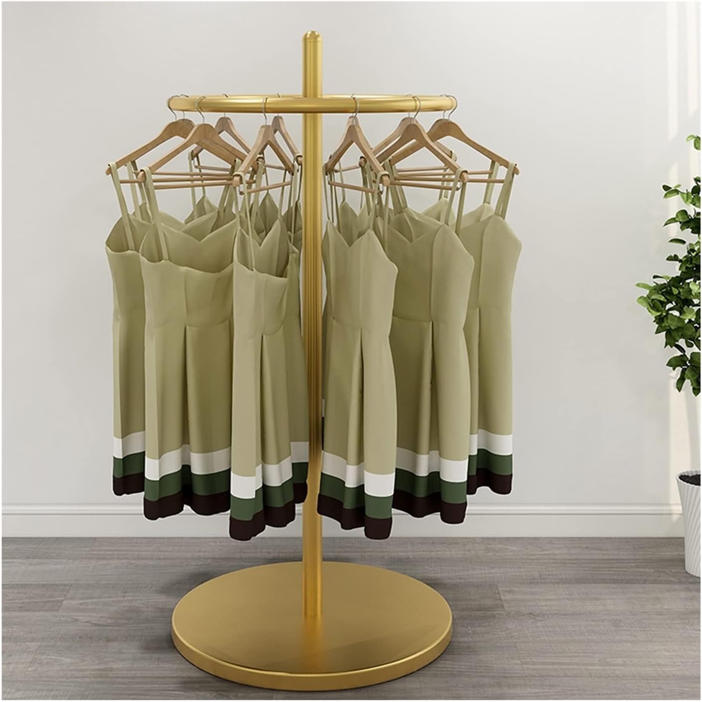 Retail Display Racks, Freestanding Clothing Store Residential Wardrobe Garment Rack, Circular Rotate Commercial Hanging Shelves, Dress Panties Scarves Storage Hanger (Color : Gold, Size : 5