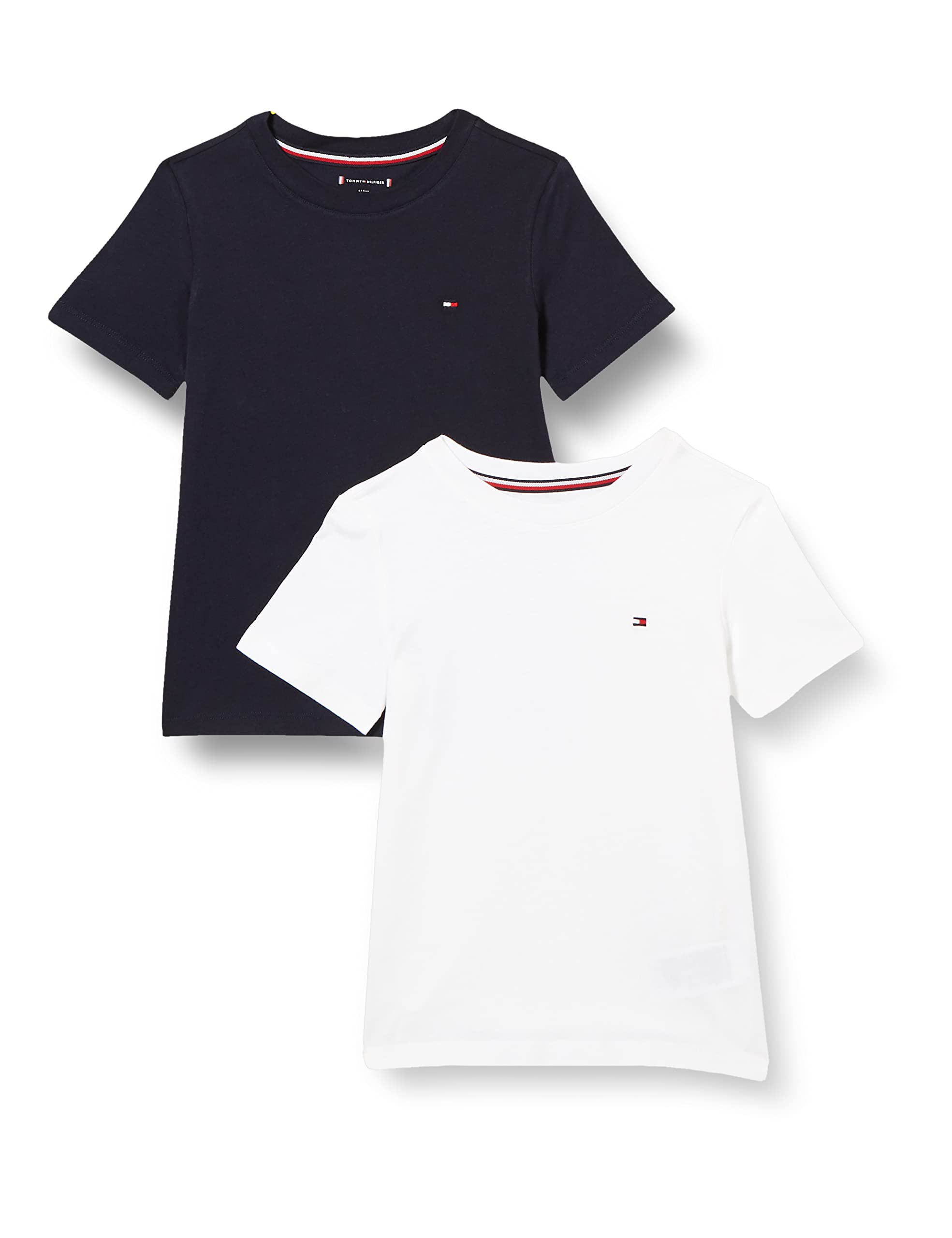 Tommy Hilfiger Chicos 2-Pack Algodón Orgánico Equipo Cuello Camiseta, Cielo del Desierto/Blanco