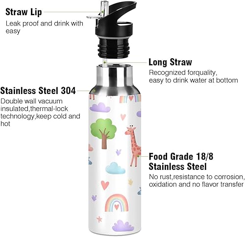 Miniatura 3 de BPA-Free Sports Water Bottle 20 Oz, Insulated Water Bottle for Gym Outdoor Travel School, Cute Giraffes Colors