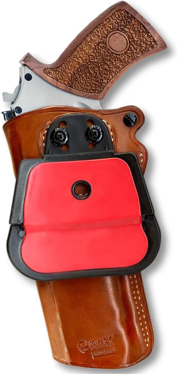 Masc Premium Leather OWB Paddle Holster with Open Top Fits Rhino 60DS .357 Mag/9mm 6-inch, Right-Hand Draw, Brown Color #1266#