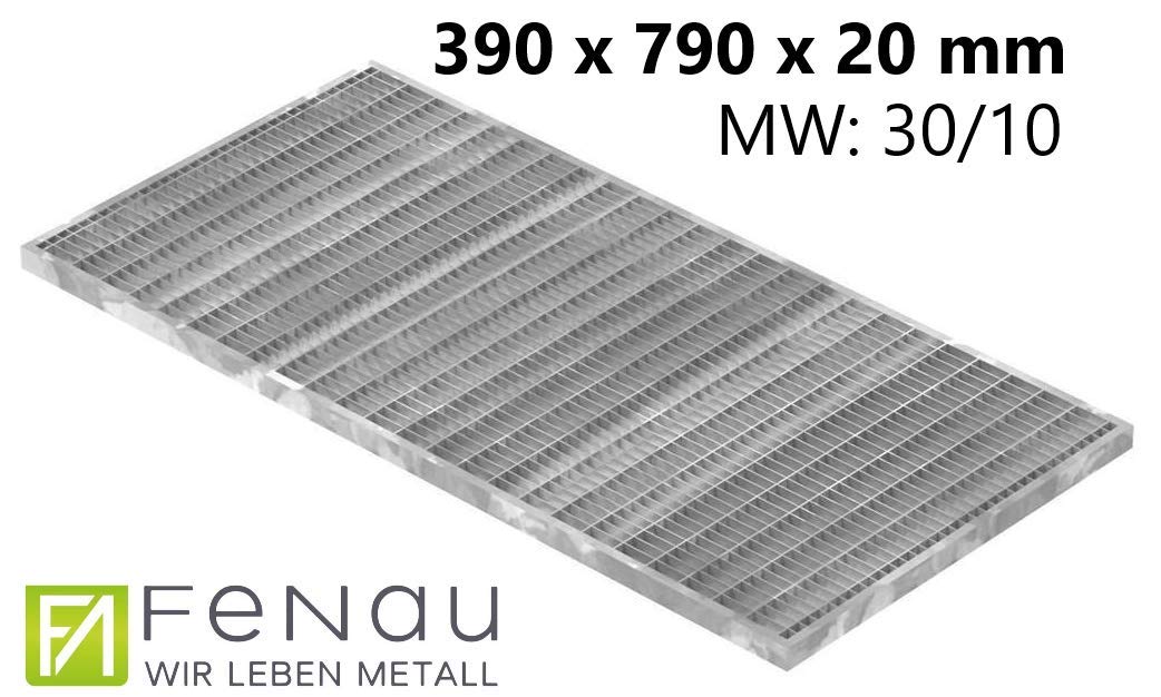 Fenau - 390 x 790 x 20 mm - Gitterrost, MW: 30/10 mm, verzinkt, Rost für Zarge: 400 x 800 x 23 mm, Bau-Normrost für Lichtschacht