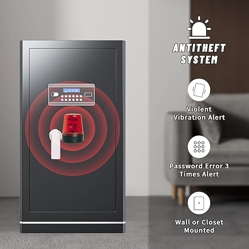 Miniatura 7 de FABAO Caja fuerte ignífuga grande de 8.1 pies cúbicos, seguridad digital para el hogar, a prueba de fuego, impermeable, con teclado programable,