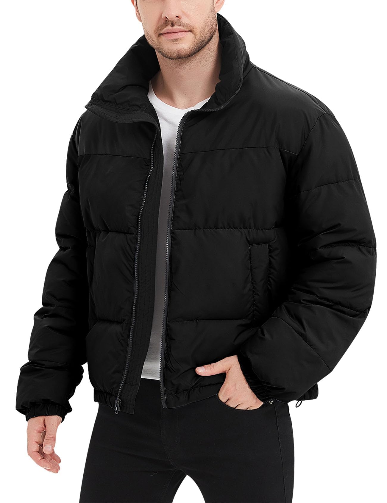 Flygo Mens Puffer Jacket Winter Coats Water Resistant Long Sleeve Zip Up Lightweight Quilted Down Jackets