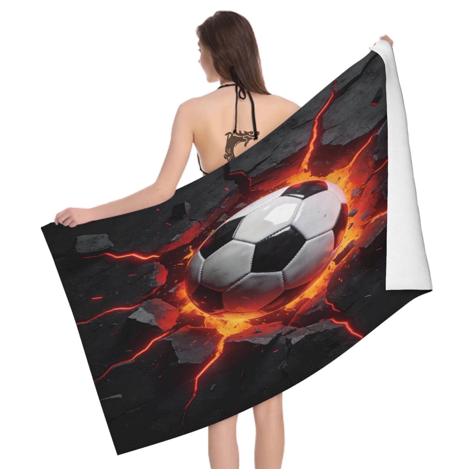 Leichong 3D Dynamic Soccer Beach Towel Microfiber Soft Quick Dry for Adults, Brick Wall Bath Towel Lightweight Soft Absorbent for Travel Swimming Pool Sports, 75 x 150 cm