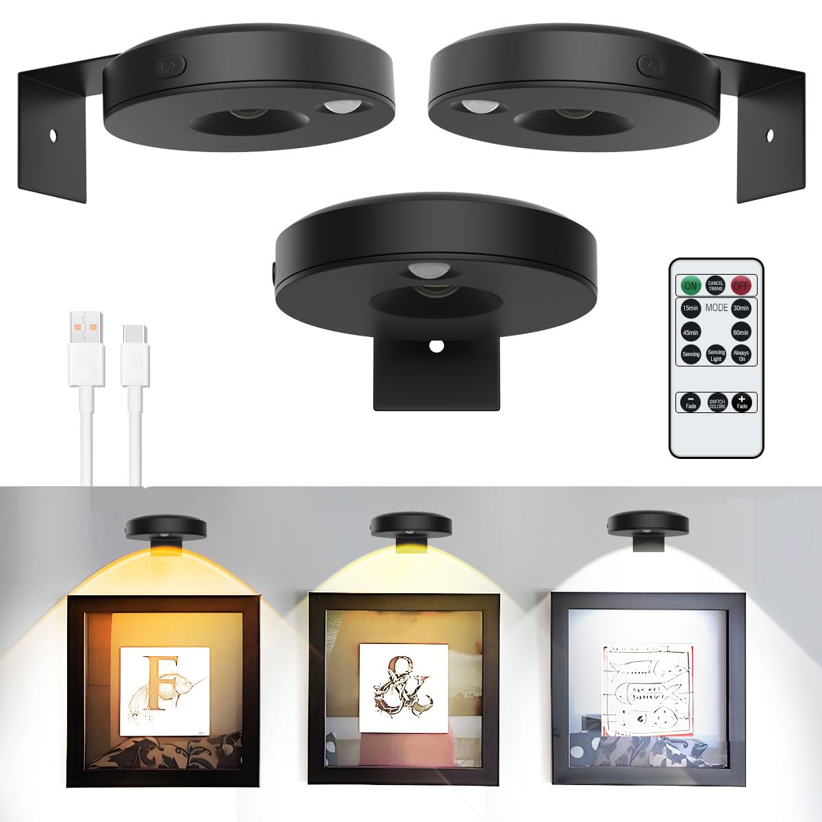 2-Pack Wireless Picture Light For Wall – Battery Operated LED Art Display Light With Remote Control, 3 Timers, Dimmable, Adjustable Color Temp, Perfect For Paintings, Portraits, Gallery Walls