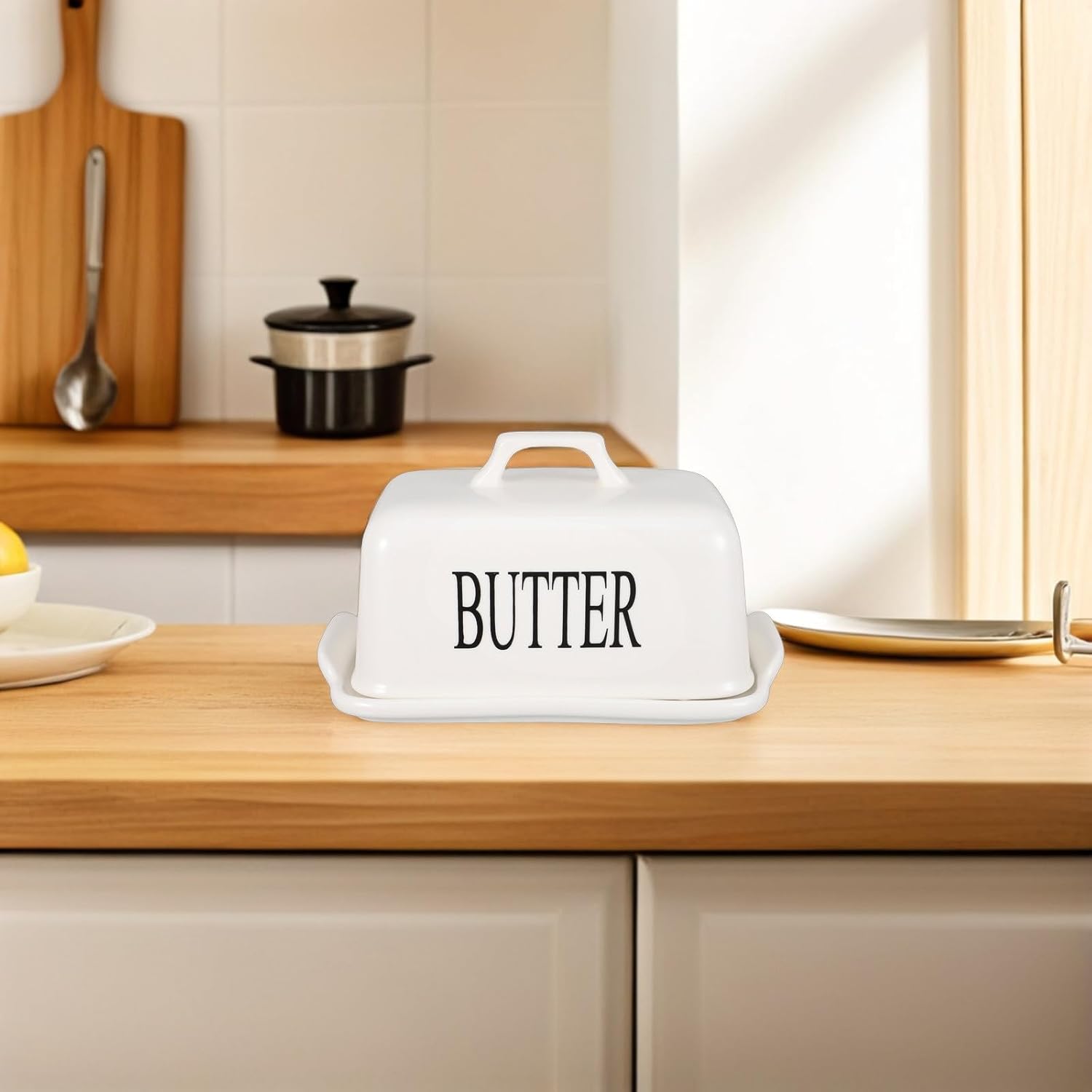Ceramic Butter Dish with Lid for Counter and Refrigerator Airtight Porcelain Butter Keeper Crock with Large Capacity Cheese and Condiment Storage Elegant Kitchen Tray for Home and