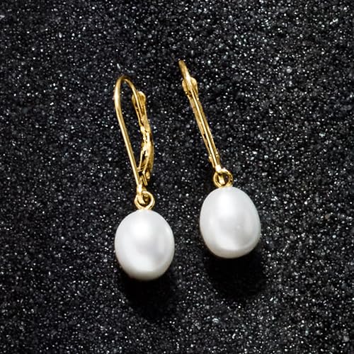 Ross-Simons 8-8.5mm Cultured Pearl Oval Drop Earrings in 14kt Yellow Gold3