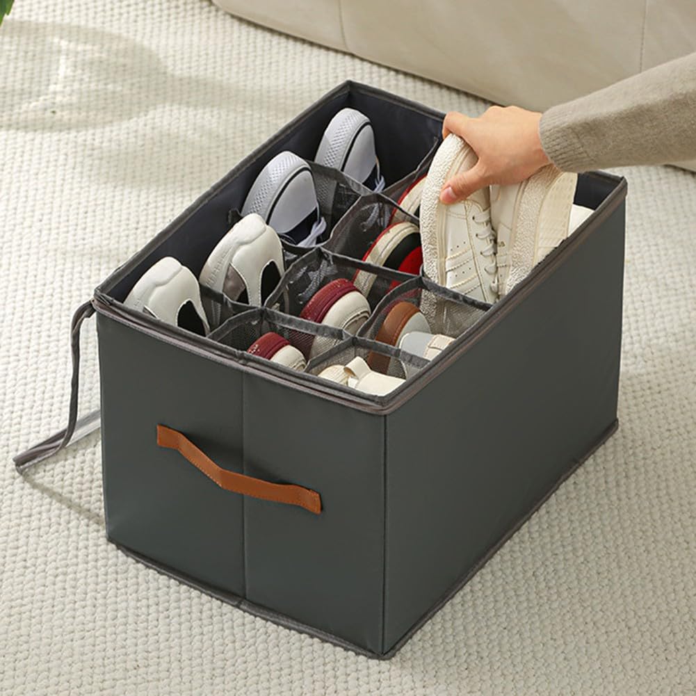 Scarpiera pieghevole in tessuto con 16 divisori regolabili per una disposizione efficiente e personalizzabile delle scarpe (grigio)