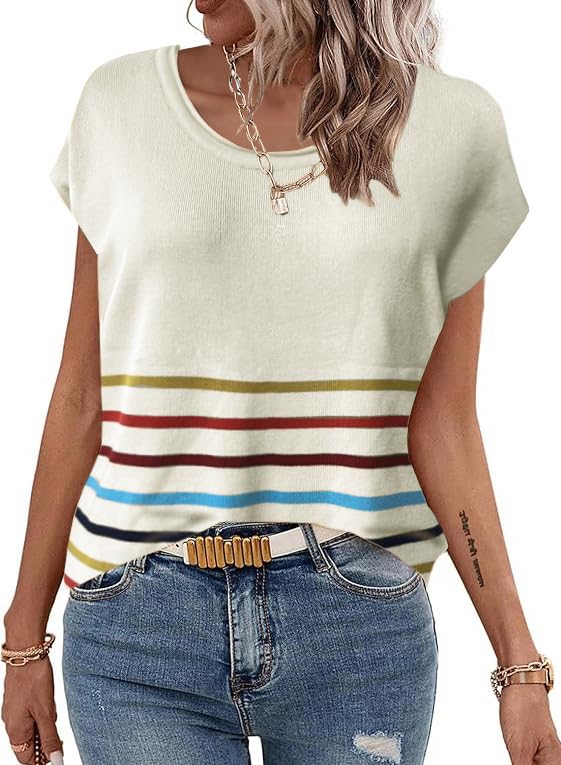 Image of Zeagoo Sweater Vest Women Crew Neck Loose Fit Knit Lightweight T Shirts Pullover Casual Summer Outfits
