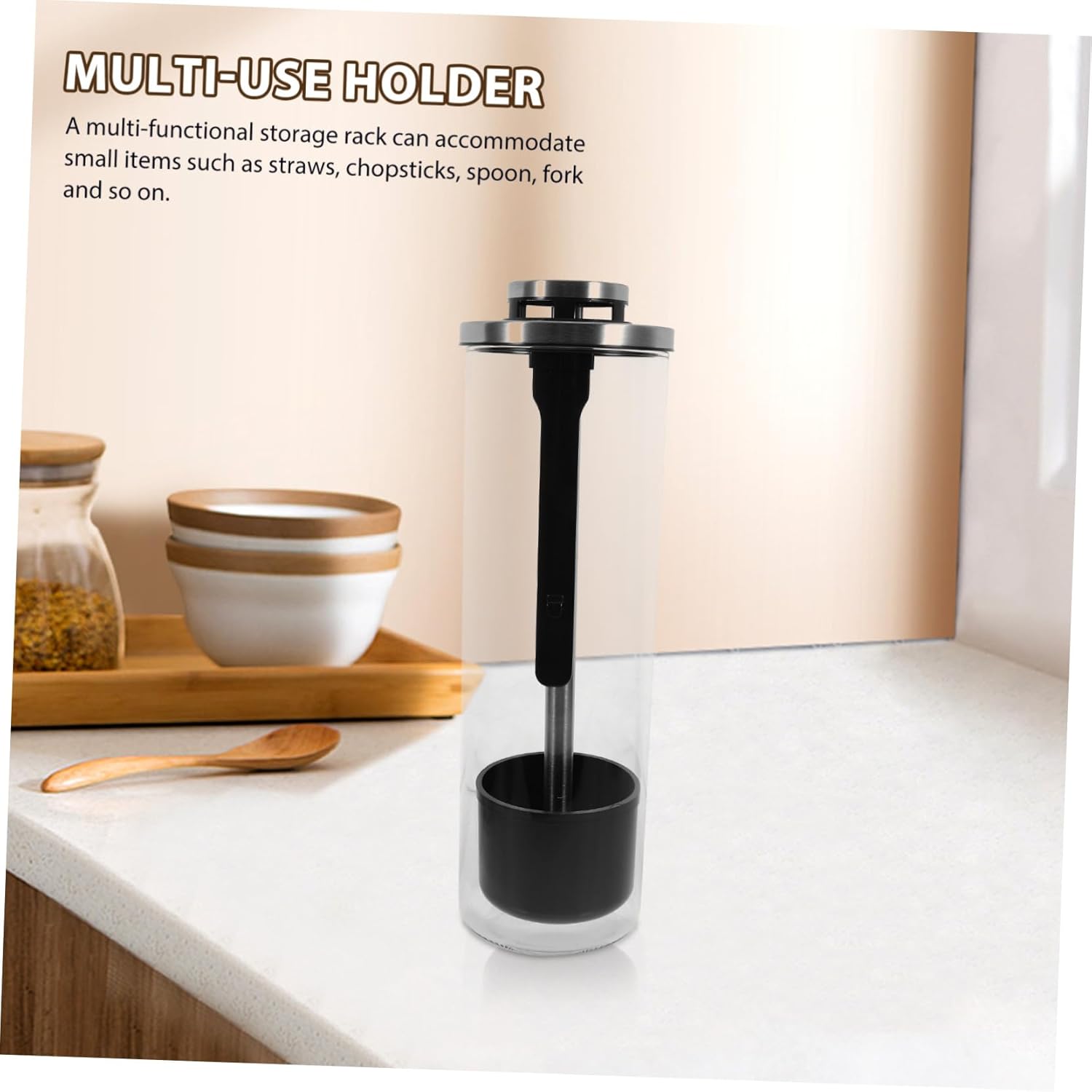 DECHOUS Stainless Steel Glass Chopstick Holder Kitchen Straw Dispenser Multi-use Storage Bucket