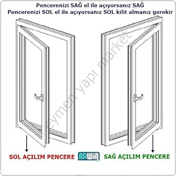 EYMEN YAPI Arwin SOL Açılım Pencere Kademeli Havalandırma Kolu, PVC Kilidi, Metalik