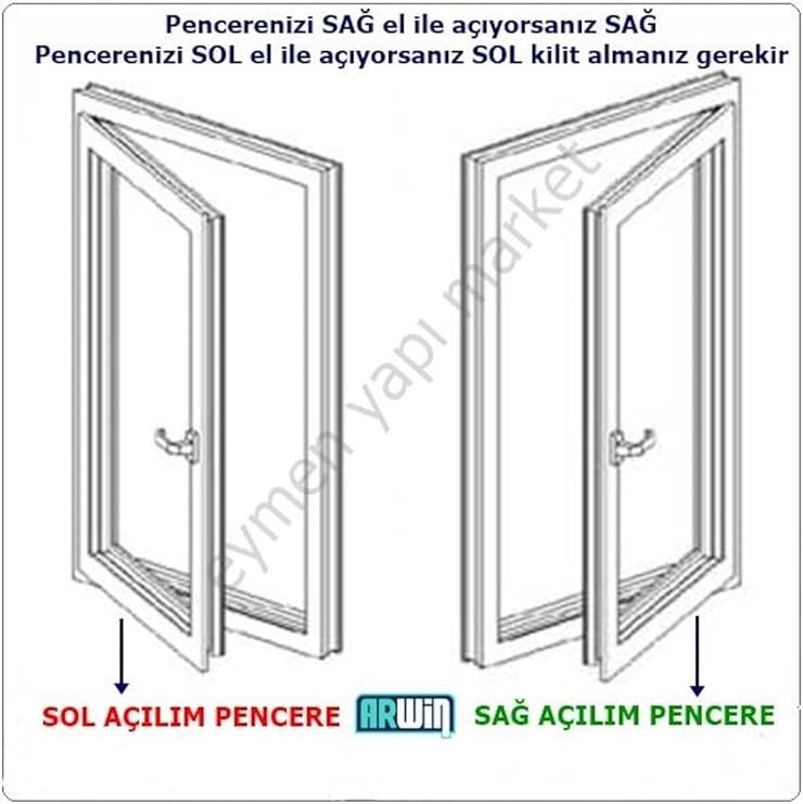 EYMEN YAPI Arwin SOL Açılım Pencere Kademeli Havalandırma Kolu, PVC Kilidi, Metalik