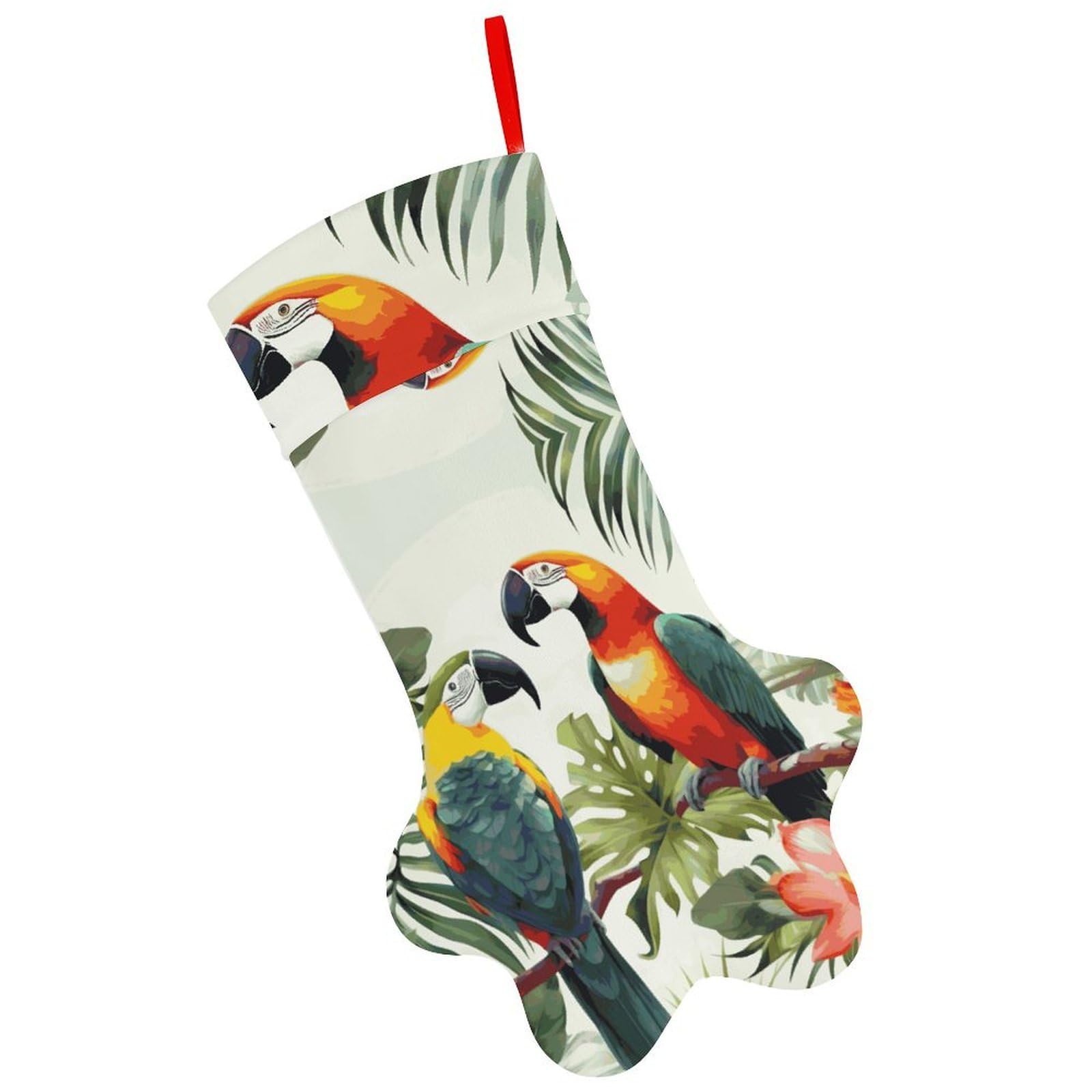 Toucans Parrot Palm Tree Leaves Christmas Stocking Soft Comfortable Christma Sornaments Stocking Cute All-Printed Dog-Paw Stockings for Xmas Eve Party Fireplace Tree Gift Decoration