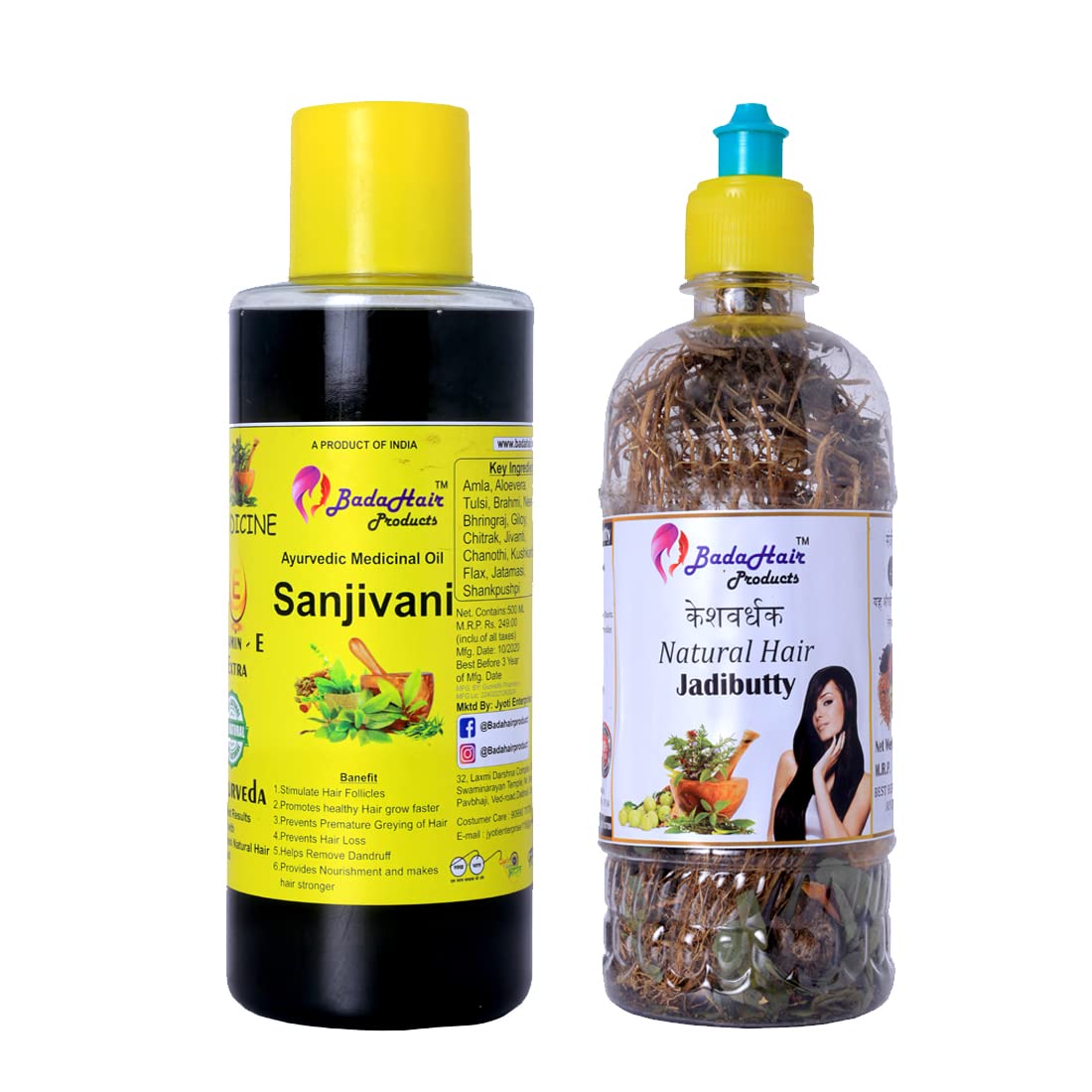 BADAHAIR® Ayurvedic Jadibuti Hair Oil for Hair Fall Control and hair Growth with Natural Herb (Control Hair Fall and Breakage) Reduces Hair Fall And Grows New Hair, Free From Parabens, 250ml + 65gm Jadibutti / jadibuti